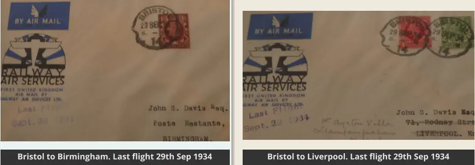 Bristol to Birmingham. Last flight 29th Sep 1934 Bristol to Liverpool. Last flight 29th Sep 1934